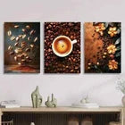 3pcs Coffee & Floral Vibrant Brown & Gold Metal Print Ready to Hang Art