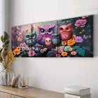 3pcs Many Lovely Owls Colorful Painting Perfect Wall Art Set Canvas Framed 40x60cm - High Quality Print 100% Australian Made Wall Canvas Ready to Hang
