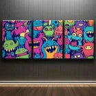 3pcs Colorful Monster Themed Joy Décor Perfect Wall Art Set Canvas Framed 40x60cm - High Quality Print 100% Australian Made Wall Canvas Ready to Hang