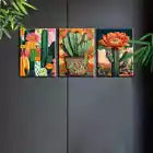 3pcs Colorful Cactus And Stunning Florals Wall Art Set Canvas Framed 40x60cm - High Quality Print 100% Australian Made Wall Canvas Ready to Hang