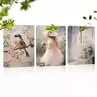 3pcs Pink Flowers Charming Spring Cute Girl Wall Art Set Canvas Framed 40x60cm - High Quality Print 100% Australian Made Wall Canvas Ready to Hang