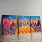 3pcs Giraffe World Colorful Painting Perfect Wall Art Set Canvas Framed 40x60cm - High Quality Print 100% Australian Made Wall Canvas Ready to Hang