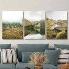 3pcs Sheep Lake And Mountain Scottish Highlands Metal Print Ready to Hang Art