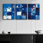 3pcs Blue and White in the Grid Light Perfect Wall Art Set Canvas Framed 40x60cm - High Quality Print 100% Australian Made Wall Canvas Ready to Hang