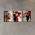 3pcs Romantic Couple with Umbrella Raining Wall Art Set Canvas Framed 40x60cm - High Quality Print 100% Australian Made Wall Canvas Ready to Hang