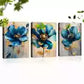 3pcs Elegant Blue And Gold Floral Wall Art Set Canvas Framed 40x60cm - High Quality Print 100% Australian Made Wall Canvas Ready to Hang