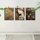 3pcs Charming Fashion Abstract Women with Floral Wall Art Set Canvas Framed 40x60cm - High Quality Print 100% Australian Made Wall Canvas Ready to Hang