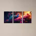 3pcs Elegant Magical Peacock with Pink Florals Wall Art Set Canvas Framed 40x60cm - High Quality Print 100% Australian Made Wall Canvas Ready to Hang