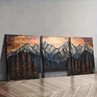 3pcs Pine Mountain Nature Forest Dark Perfect Wall Art Set Canvas Framed 40x60cm - High Quality Print 100% Australian Made Wall Canvas Ready to Hang