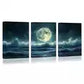 3pcs Blue & Green Starry Night Sky Moonlit Ocean Wall Art Set Canvas Framed 40x60cm - High Quality Print 100% Australian Made Wall Canvas Ready to Hang