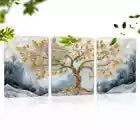 3pcs Elegant Golden Tree with Mountains Abstract Wall Art Set Canvas Framed 40x60cm - High Quality Print 100% Australian Made Wall Canvas Ready to Hang