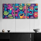 3pcs Colorful Monster Themed Joy Décor Perfect Wall Art Set Canvas Framed 40x60cm - High Quality Print 100% Australian Made Wall Canvas Ready to Hang