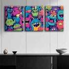 3pcs Colorful Monster Themed Joy Décor Perfect Wall Art Set Canvas Framed 40x60cm - High Quality Print 100% Australian Made Wall Canvas Ready to Hang