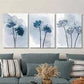 3pcs Blue Botanical Flower Abstract Metal Print Ready to Hang Art