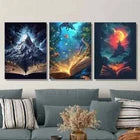 3pcs Fantasy Book World Mystical Mountain Scenes Metal Print Ready to Hang Art