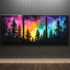 3pcs Colorful Night Sky Forest Darkness Perfect Wall Art Set Canvas Framed 40x60cm - High Quality Print 100% Australian Made Wall Canvas Ready to Hang