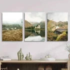 3pcs Sheep Lake And Mountain Scottish Highlands Metal Print Ready to Hang Art