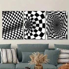 3pcs Black and White Optical Illusion Swirl Metal Print Ready to Hang Art