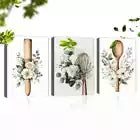 3pcs Beautiful Charming White Floral Kitchenware Wall Art Set Canvas Framed 40x60cm - High Quality Print 100% Australian Made Wall Canvas Ready to Hang