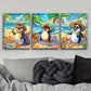 3pcs Penguins Holiday Colorful Painting Perfect Wall Art Set Canvas Framed 40x60cm - High Quality Print 100% Australian Made Wall Canvas Ready to Hang
