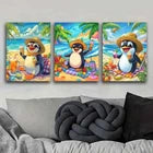 3pcs Penguins Holiday Colorful Painting Perfect Wall Art Set Canvas Framed 40x60cm - High Quality Print 100% Australian Made Wall Canvas Ready to Hang