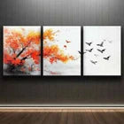 3pcs Colorful Autumn Tree and Birds Theme Wall Art Set Canvas Framed 40x60cm - High Quality Print 100% Australian Made Wall Canvas Ready to Hang