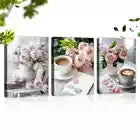 3pcs Charming Pink Rose Coffee on a table Wall Art Set Canvas Framed 40x60cm - High Quality Print 100% Australian Made Wall Canvas Ready to Hang