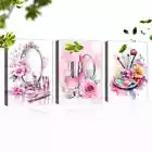 3pcs Vintage Fabric Floral Beauty Makeup Theme Wall Art Set Canvas Framed 40x60cm - High Quality Print 100% Australian Made Wall Canvas Ready to Hang