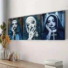 3pcs Gothic Nun Black Lipstick Design Perfect Wall Art Set Canvas Framed 40x60cm - High Quality Print 100% Australian Made Wall Canvas Ready to Hang