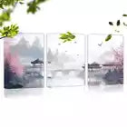 3pcs Traditional Chinese Landscape with Pagoda Wall Art Set Canvas Framed 40x60cm - High Quality Print 100% Australian Made Wall Canvas Ready to Hang