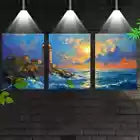 3pcs Stunning Lighthouse Seascape Ocean Sunset Wall Art Set Canvas Framed 40x60cm - High Quality Print 100% Australian Made Wall Canvas Ready to Hang