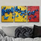 3pcs Butterflies on Brick Blue & Red Perfect Wall Art Set Canvas Framed 40x60cm - High Quality Print 100% Australian Made Wall Canvas Ready to Hang