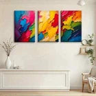 3pcs Abstract Colourful Pink Red Yellow Metal Print Ready to Hang Art