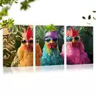 3pcs Modern Fashionable Roosters with Sunglasses Wall Art Set Canvas Framed 40x60cm - High Quality Print 100% Australian Made Wall Canvas Ready to Hang