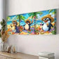 3pcs Penguins Holiday Colorful Painting Perfect Wall Art Set Canvas Framed 40x60cm - High Quality Print 100% Australian Made Wall Canvas Ready to Hang