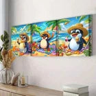 3pcs Penguins Holiday Colorful Painting Perfect Wall Art Set Canvas Framed 40x60cm - High Quality Print 100% Australian Made Wall Canvas Ready to Hang