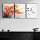 3pcs Colorful Autumn Tree and Birds Theme Wall Art Set Canvas Framed 40x60cm - High Quality Print 100% Australian Made Wall Canvas Ready to Hang