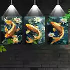 3pcs Elegant Pond Koi Swimming Floral Lotus Wall Art Set Canvas Framed 40x60cm - High Quality Print 100% Australian Made Wall Canvas Ready to Hang