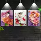 3pcs Charming Fashionable Woman With Flowers Wall Art Set Canvas Framed 40x60cm - High Quality Print 100% Australian Made Wall Canvas Ready to Hang