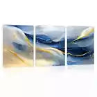 3pcs Elegant Abstract Blue Golden Lines Wall Art Set Canvas Framed 40x60cm - High Quality Print 100% Australian Made Wall Canvas Ready to Hang
