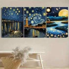 3pcs Starry Night Rhone River Moonlight Star Metal Print Ready to Hang Art