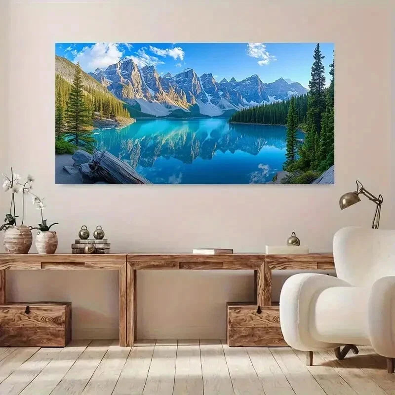 Forest Mountain with Lake wall canvas office home room framed 120x60cm