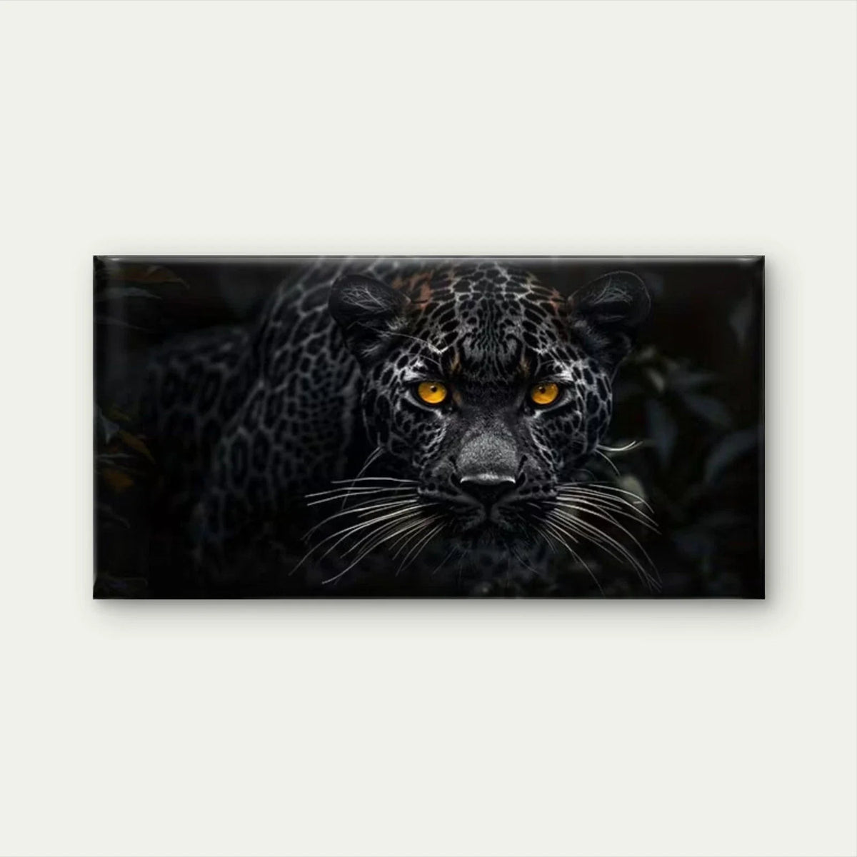 Black Jaguar with Amber Eyes Wall Art Canvas Office Home Room Framed 80x45cm