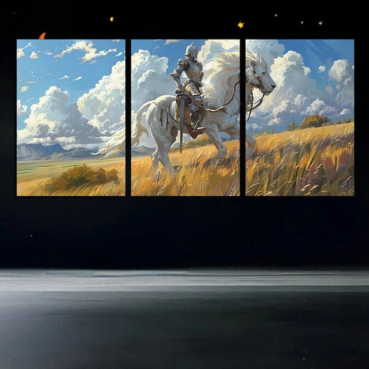 3pcs Horse Riding White Clouds Blue Sky Metal Print Ready to Hang Art