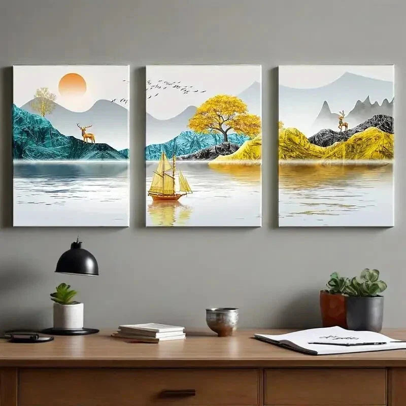 3pcs  Fashion Abstract Landscape Metal Print Ready to Hang Art
