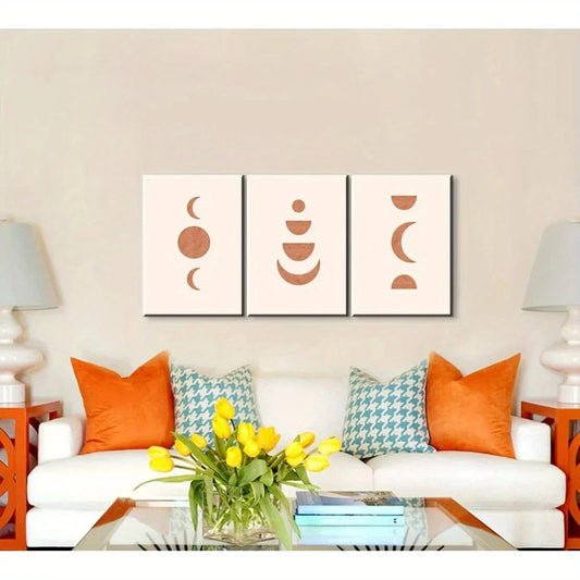 3pcs Boho Mid Modern Geometric Shapes Metal Print Ready to Hang Art