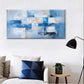 Blue and White Block Abstract Wall Art Canvas Office Home Framed 80x45cm
