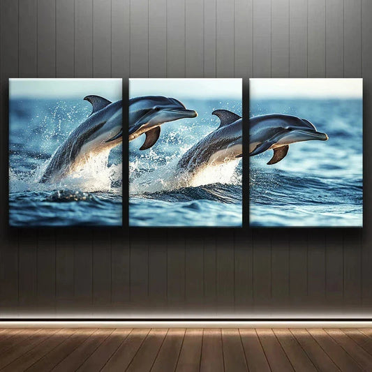 3pcs Oceanic Dolphins Leap Design Metal Print Ready to Hang Art
