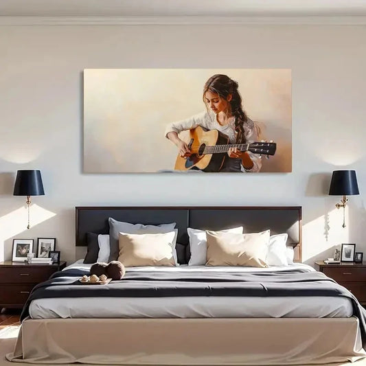 Guitar Featuring A Woman Music Wall Art Canvas Office Home Room Framed 120x60cm