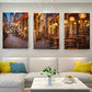 3pcs A Cobblestone Street Lined Majestic White Metal Print Ready to Hang Art